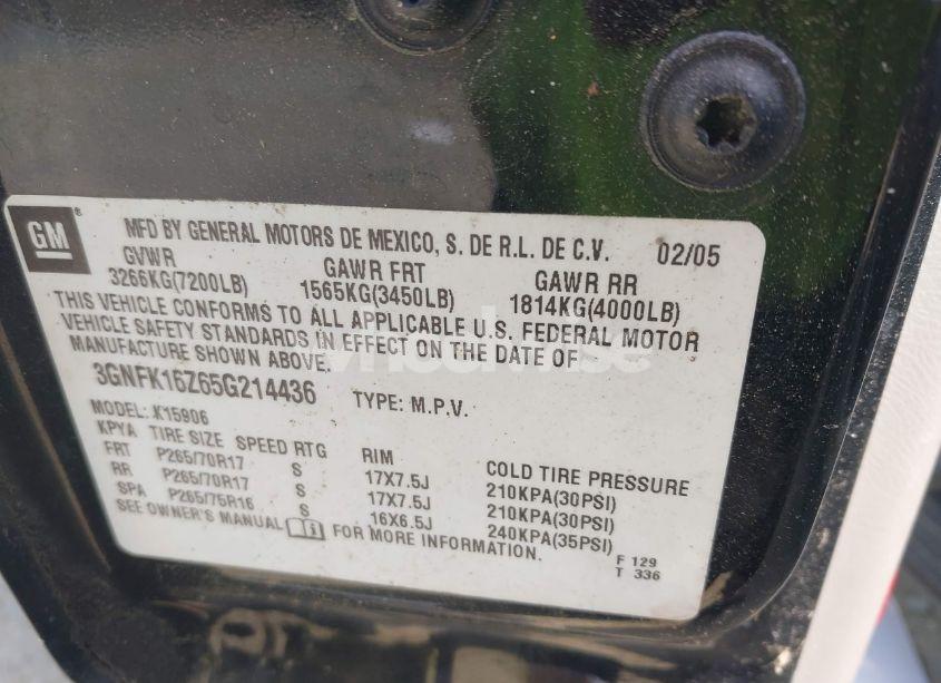 Photo 9 of 2005 Chevrolet Suburban 1500 Z71 (VIN 3GNFK16Z65G214436)