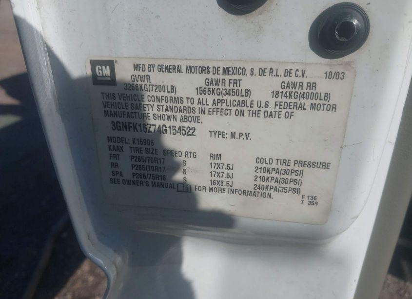 Photo 9 of 2004 Chevrolet Suburban 1500 Z71 (VIN 3GNFK16Z74G154522)