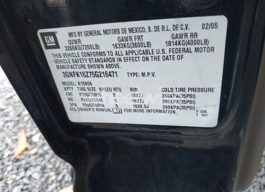 Photo 9 of 2005 Chevrolet Suburban 1500 LS (VIN 3GNFK16Z75G216471)