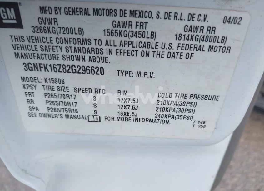 Photo 9 of 2002 Chevrolet Suburban 1500 Z71 (VIN 3GNFK16Z82G296620)