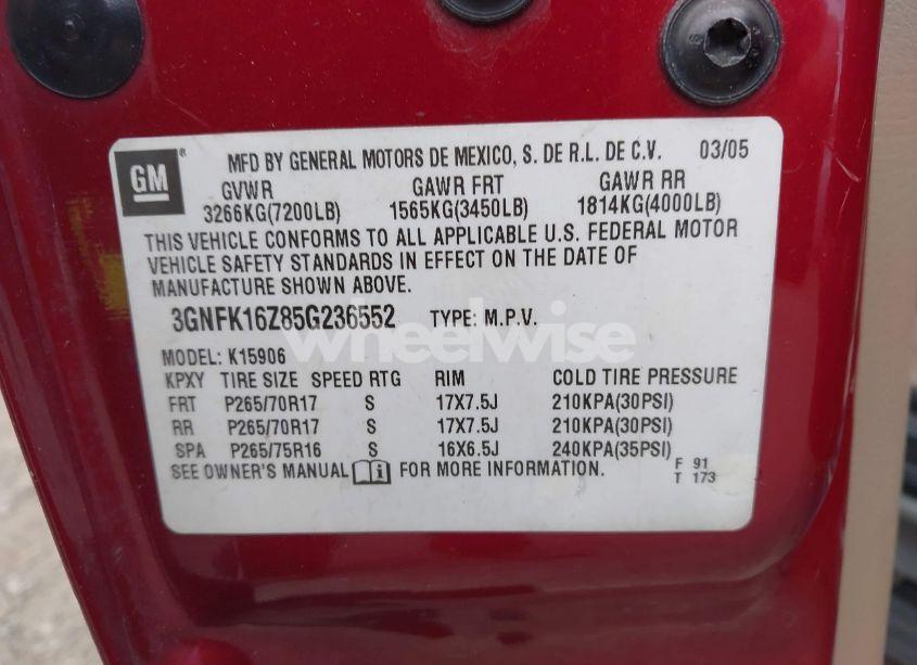 Photo 9 of 2005 Chevrolet Suburban 1500 Z71 (VIN 3GNFK16Z85G236552)