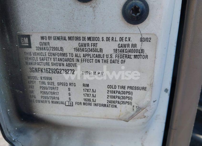 Photo 9 of 2002 Chevrolet Suburban 1500 Z71 (VIN 3GNFK16Z92G278272)