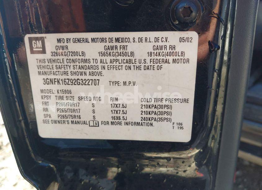 Photo 9 of 2002 Chevrolet Suburban 1500 Z71 (VIN 3GNFK16Z92G322707)