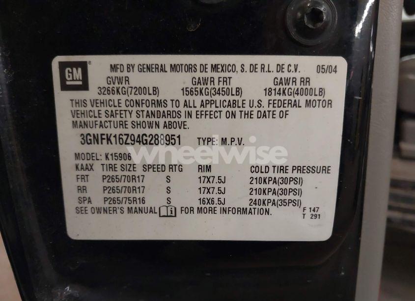 Photo 9 of 2004 Chevrolet Suburban 1500 Z71 (VIN 3GNFK16Z94G288951)