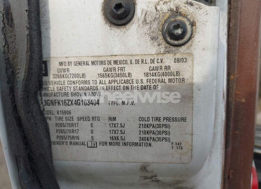 Photo 9 of 2004 Chevrolet Suburban 1500 Z71 (VIN 3GNFK16ZX4G103404)