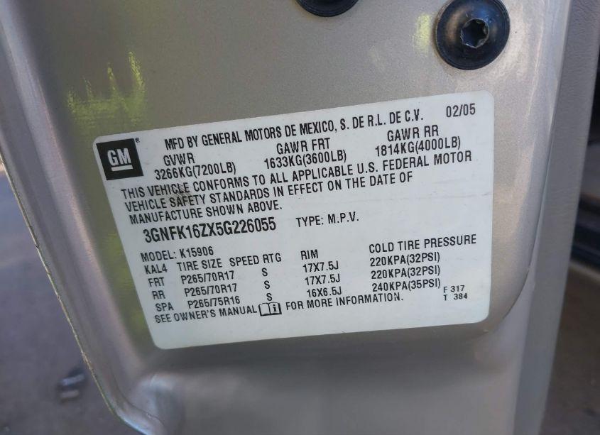 Photo 9 of 2005 Chevrolet Suburban 1500 LT (VIN 3GNFK16ZX5G226055)