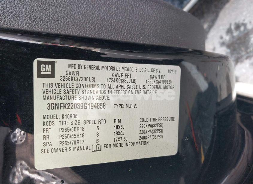 Photo 9 of 2009 Chevrolet Avalanche 1500 LT2 (VIN 3GNFK22039G194858)