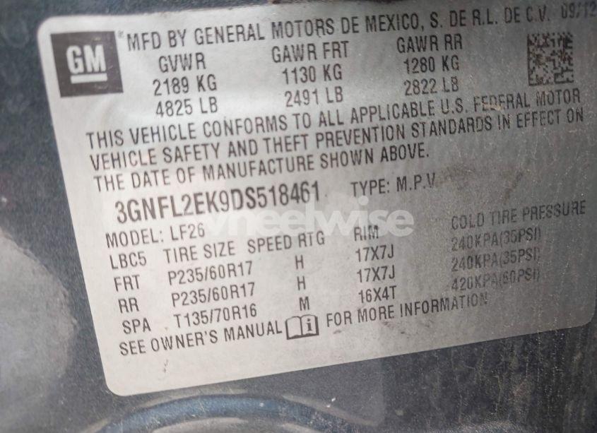 Photo 9 of 2013 Chevrolet Captiva SPORT 2LS (VIN 3GNFL2EK9DS518461)