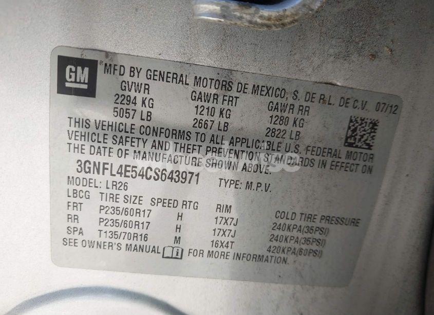 Photo 9 of 2012 Chevrolet Captiva SPORT LTZ (VIN 3GNFL4E54CS643971)