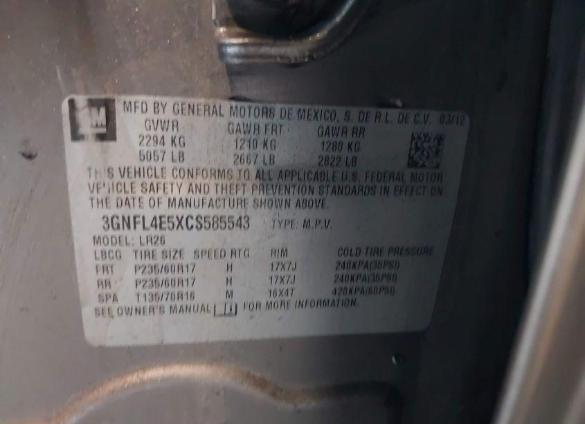 Photo 9 of 2012 Chevrolet Captiva SPORT LTZ (VIN 3GNFL4E5XCS585543)