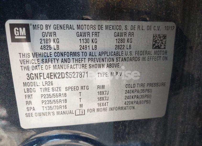 Photo 9 of 2013 Chevrolet Captiva SPORT LTZ (VIN 3GNFL4EK2DS527871)