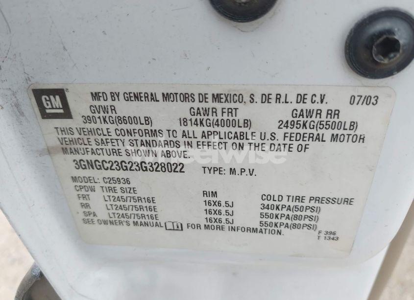 Photo 9 of 2003 Chevrolet Avalanche 2500 (VIN 3GNGC23G23G328022)