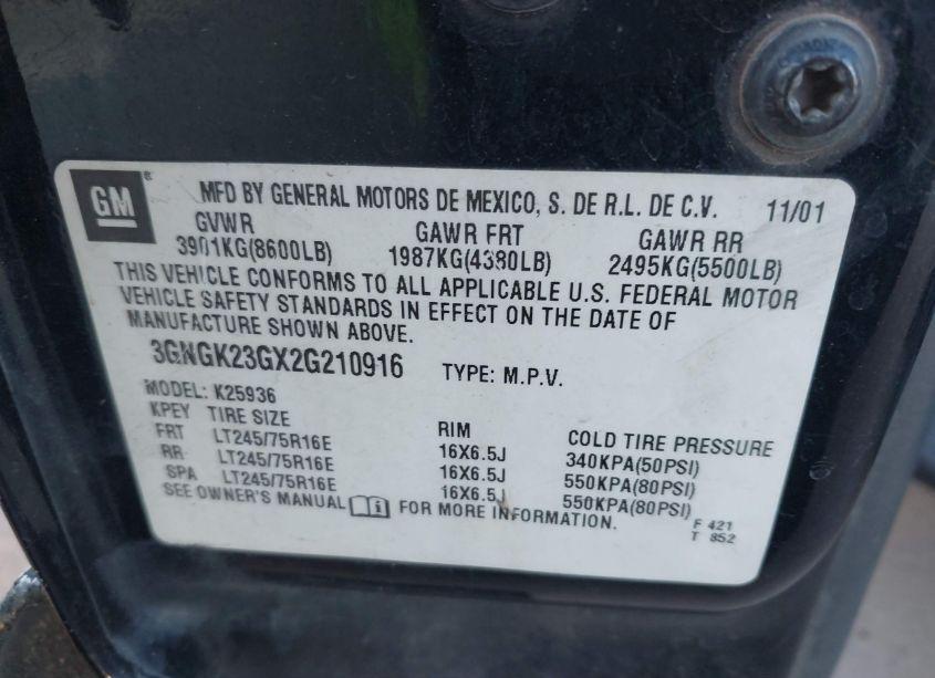 Photo 9 of 2002 Chevrolet Avalanche 2500 (VIN 3GNGK23GX2G210916)