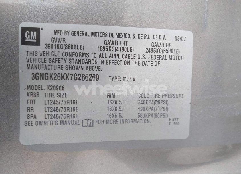 Photo 9 of 2007 Chevrolet Suburban 2500 LT (VIN 3GNGK26KX7G286269)