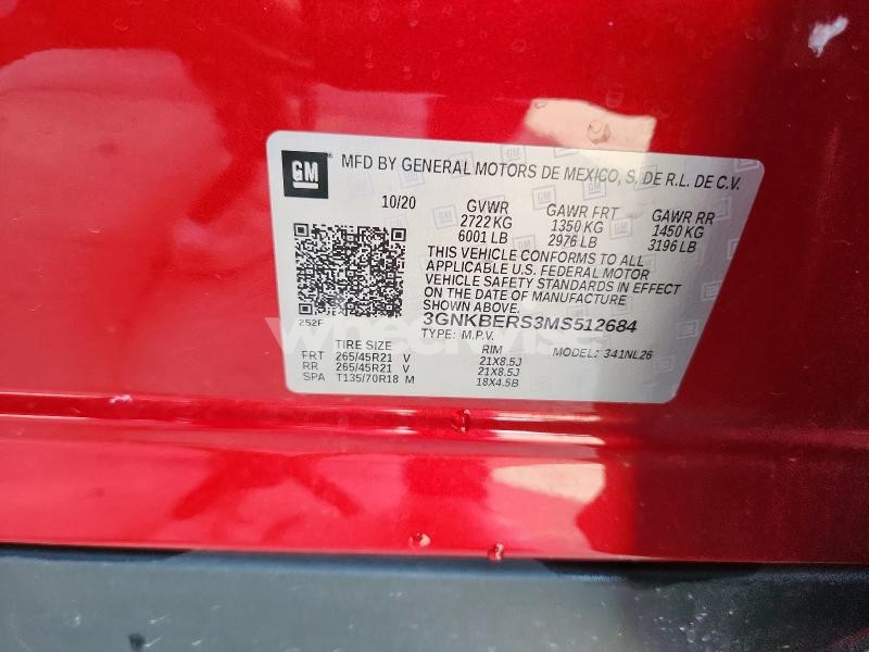 2021 CHEVROLET BLAZER RS (VIN 3GNKBERS3MS512684) main photo