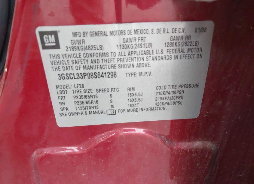 Photo 9 of 2008 Saturn Vue 4-CYL XE (VIN 3GSCL33P08S641298)