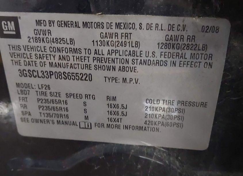 Photo 9 of 2008 Saturn Vue 4-CYL XE (VIN 3GSCL33P08S655220)