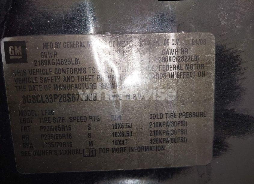 Photo 9 of 2008 Saturn Vue XE (VIN 3GSCL33P28S677896)