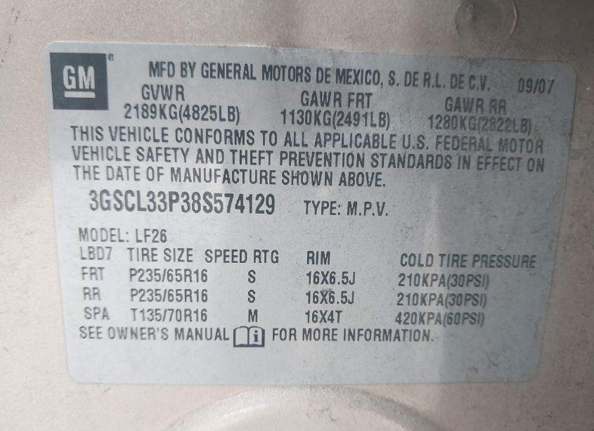 Photo 9 of 2008 Saturn Vue 4-CYL XE (VIN 3GSCL33P38S574129)