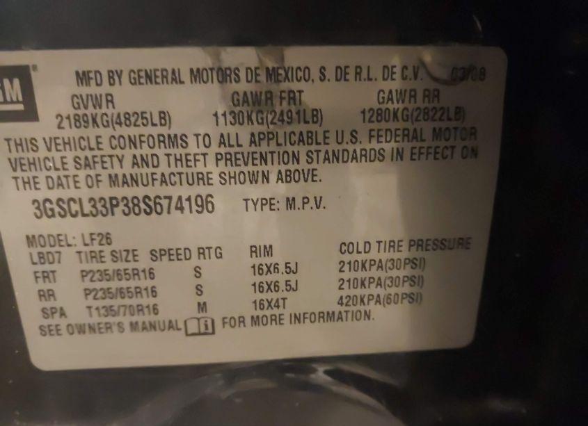 Photo 9 of 2008 Saturn Vue 4-CYL XE (VIN 3GSCL33P38S674196)