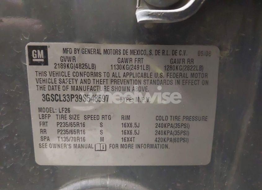 Photo 9 of 2009 Saturn Vue XE (VIN 3GSCL33P39S548597)