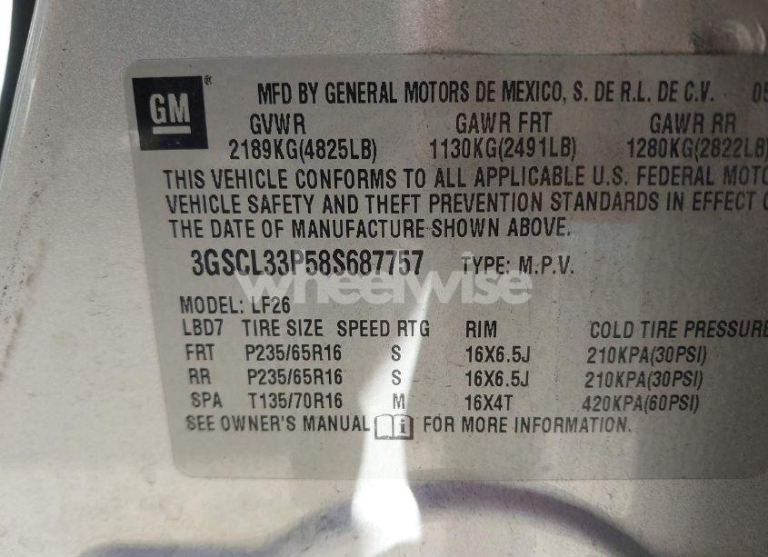 Photo 9 of 2008 Saturn Vue XE (VIN 3GSCL33P58S687757)