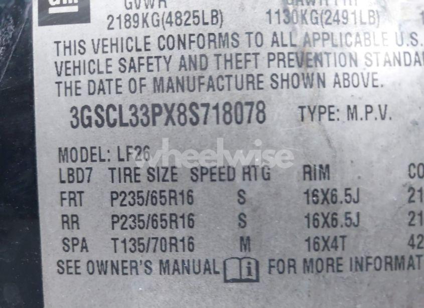 Photo 9 of 2008 Saturn Vue XE (VIN 3GSCL33PX8S718078)