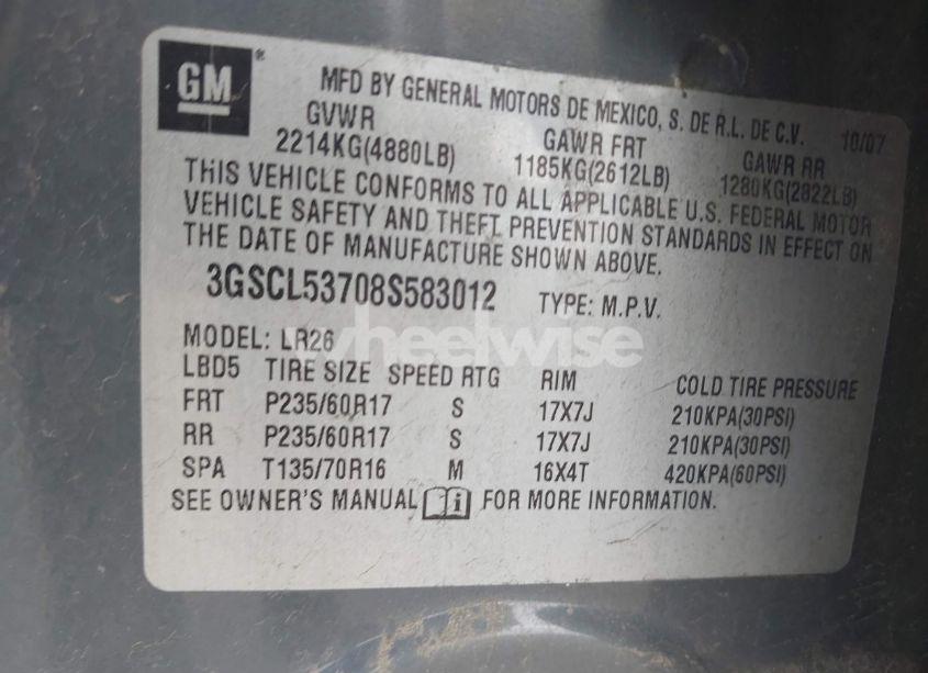 Photo 9 of 2008 Saturn Vue V6 XR (VIN 3GSCL53708S583012)