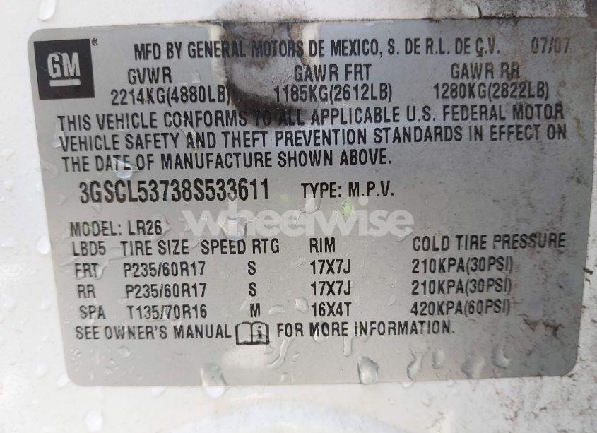 Photo 9 of 2008 Saturn Vue V6 XR (VIN 3GSCL53738S533611)