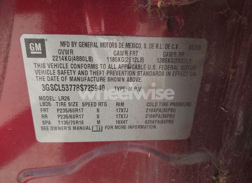 Photo 9 of 2008 Saturn Vue V6 XR (VIN 3GSCL53778S725940)