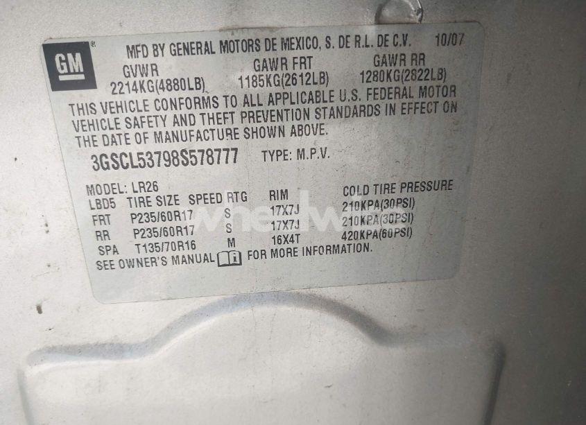 Photo 9 of 2008 Saturn Vue V6 XR (VIN 3GSCL53798S578777)