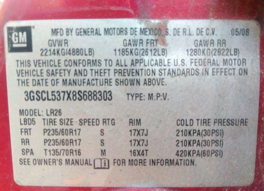 Photo 9 of 2008 Saturn Vue V6 XR (VIN 3GSCL537X8S688303)