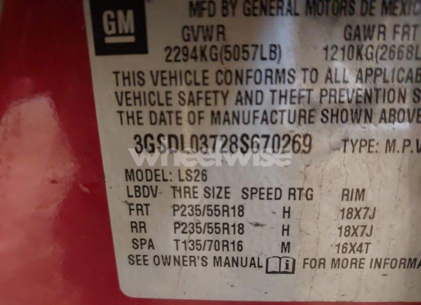 Photo 9 of 2008 Saturn Vue RED LINE (VIN 3GSDL03728S670269)