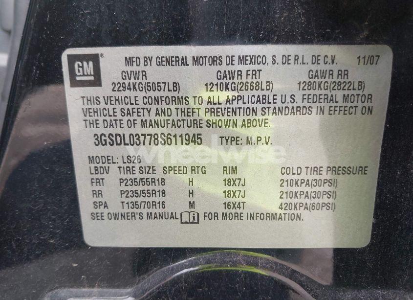 Photo 9 of 2008 Saturn Vue RED LINE (VIN 3GSDL03778S611945)