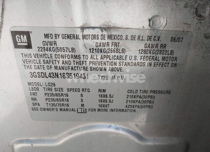 Photo 9 of 2008 Saturn Vue V6 XE (VIN 3GSDL43N18S519431)