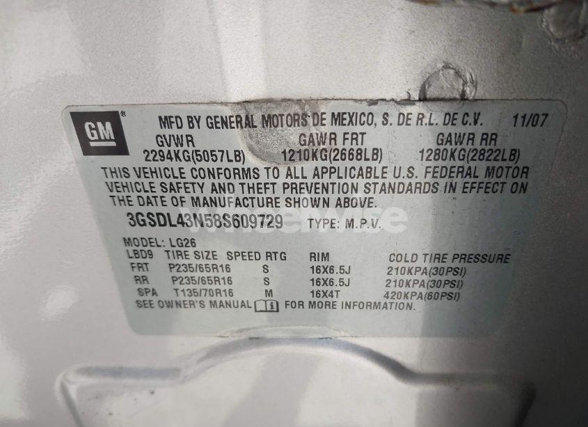Photo 9 of 2008 Saturn Vue V6 XE (VIN 3GSDL43N58S609729)