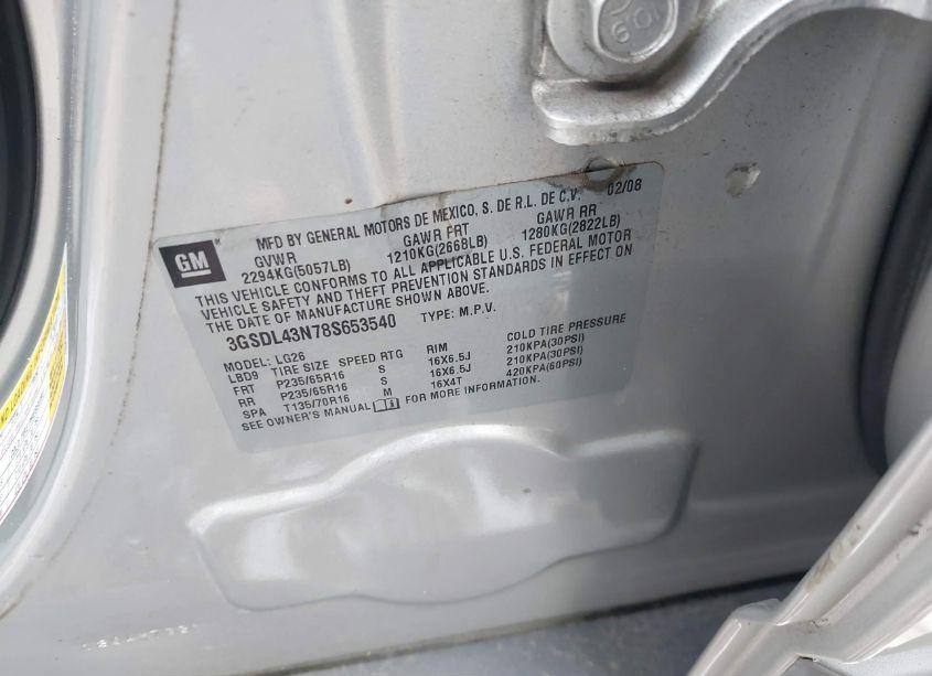 Photo 9 of 2008 Saturn Vue V6 XE (VIN 3GSDL43N78S653540)