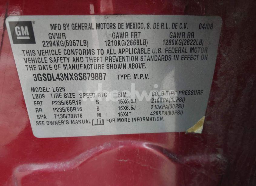 Photo 9 of 2008 Saturn Vue V6 XE (VIN 3GSDL43NX8S679887)