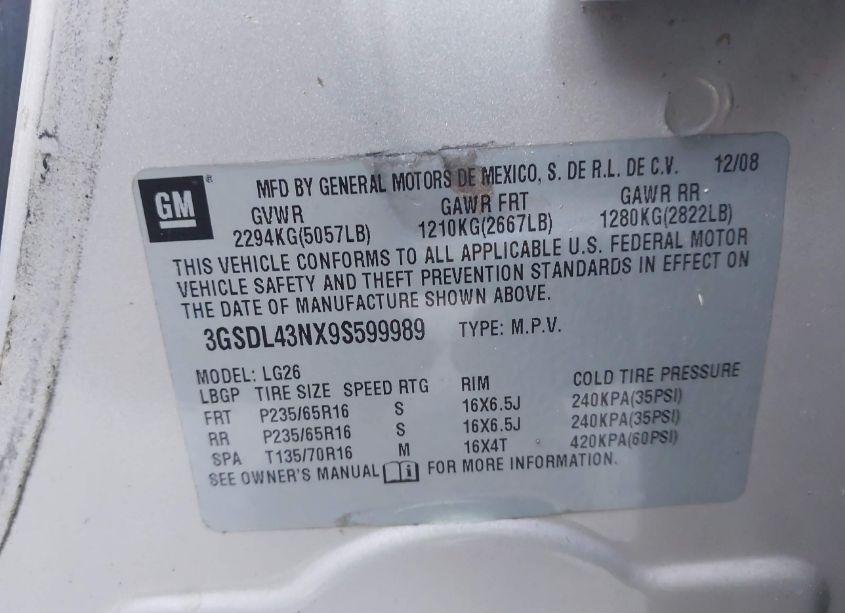 Photo 9 of 2009 Saturn Vue V6 XE (VIN 3GSDL43NX9S599989)