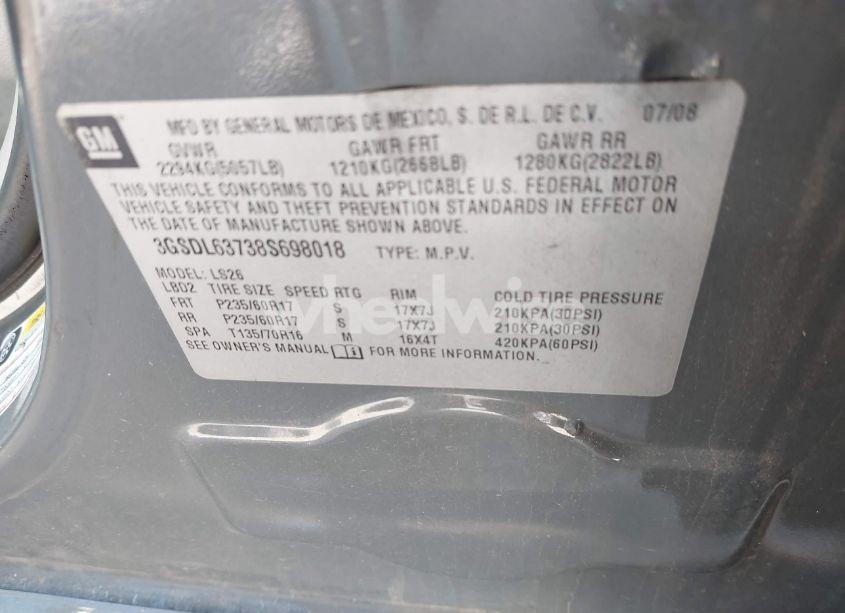Photo 9 of 2008 Saturn Vue XR (VIN 3GSDL63738S698018)