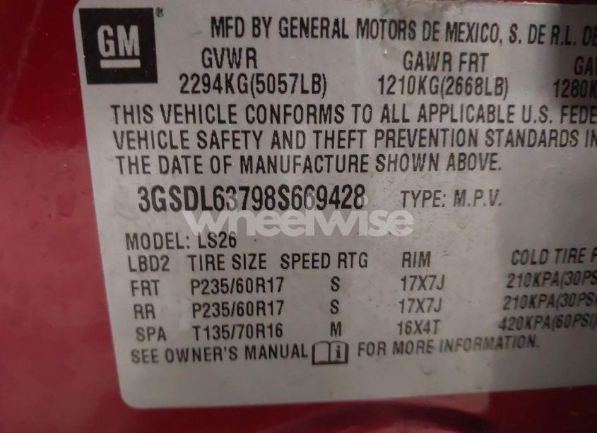 Photo 9 of 2008 Saturn Vue V6 XR (VIN 3GSDL63798S669428)