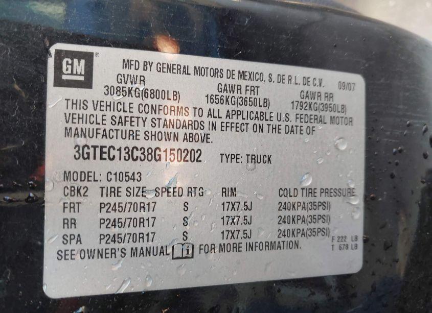 Photo 9 of 2008 Gmc Sierra 1500 SL (VIN 3GTEC13C38G150202)