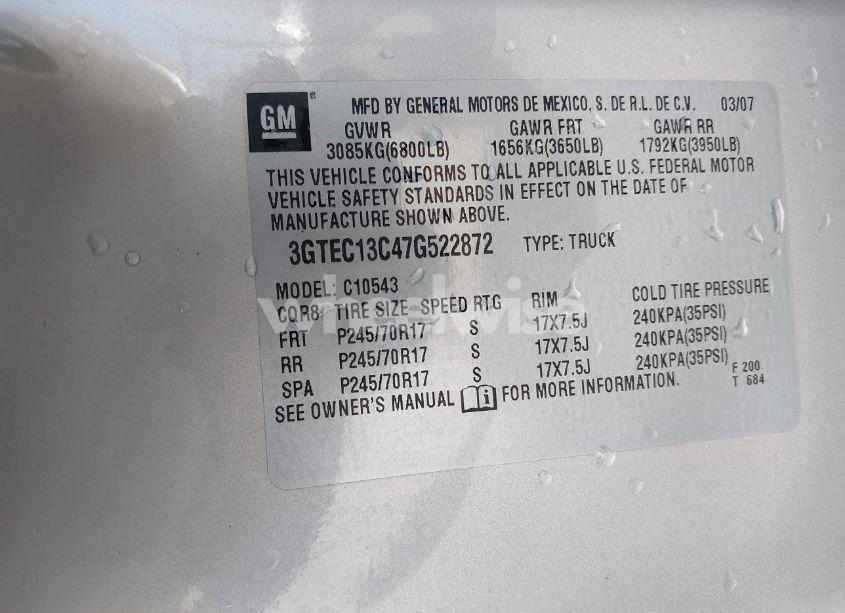 Photo 9 of 2007 Gmc Sierra 1500 SLE1 (VIN 3GTEC13C47G522872)