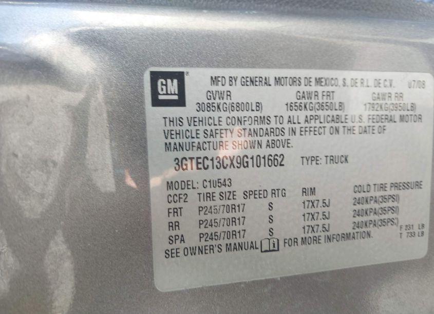 Photo 9 of 2009 Gmc Sierra 1500 SL (VIN 3GTEC13CX9G101662)