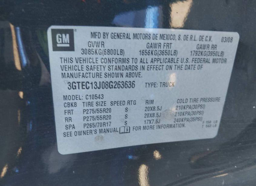 Photo 9 of 2008 Gmc Sierra 1500 SLE1 (VIN 3GTEC13J08G263636)