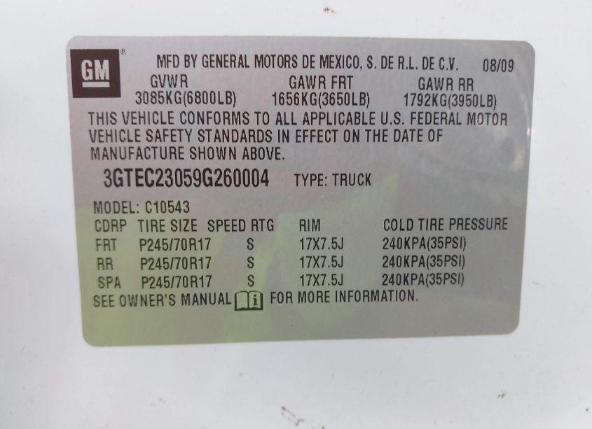 Photo 9 of 2009 Gmc Sierra 1500 SLE (VIN 3GTEC23059G260004)