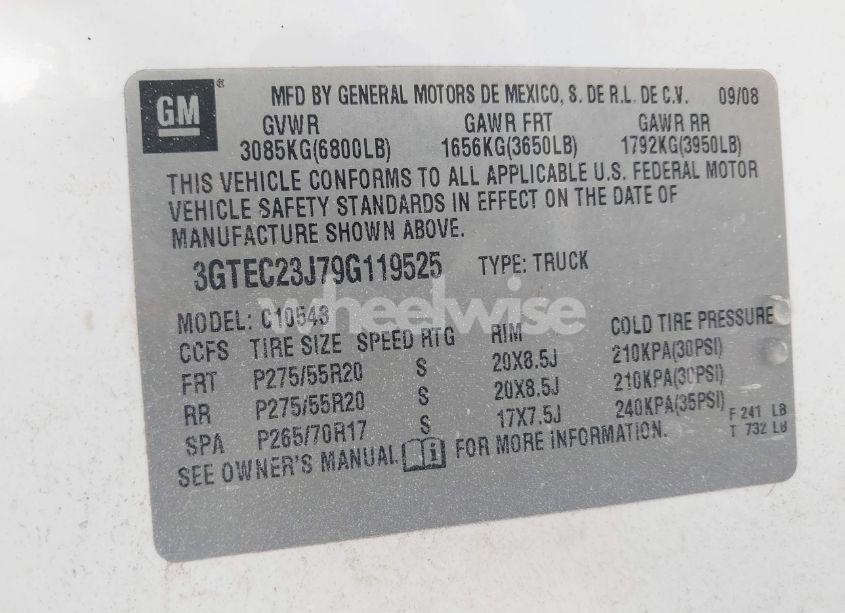 Photo 9 of 2009 Gmc Sierra 1500 SLE (VIN 3GTEC23J79G119525)