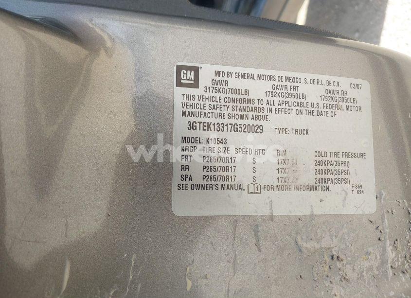 Photo 9 of 2007 Gmc Sierra 1500 SLE1 (VIN 3GTEK13317G520029)