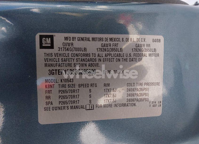 Photo 9 of 2008 Gmc Sierra 1500 SLE1 (VIN 3GTEK13C38G266809)