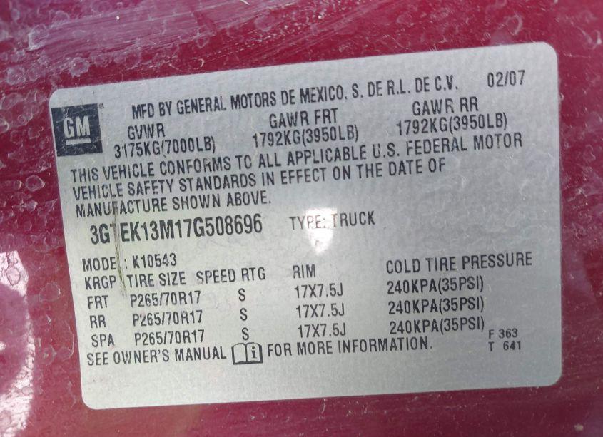 Photo 9 of 2007 Gmc Sierra 1500 SLE1 (VIN 3GTEK13M17G508696)